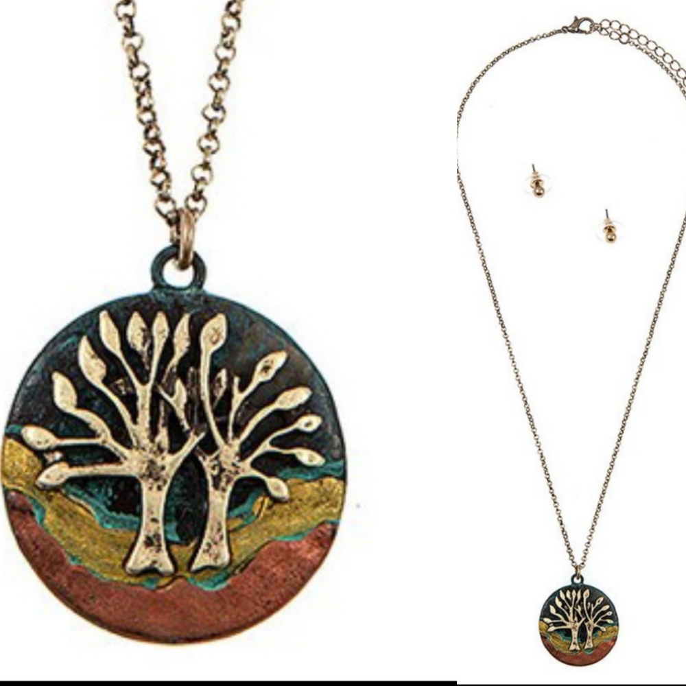 Tree of Life Disk Pendant necklace set